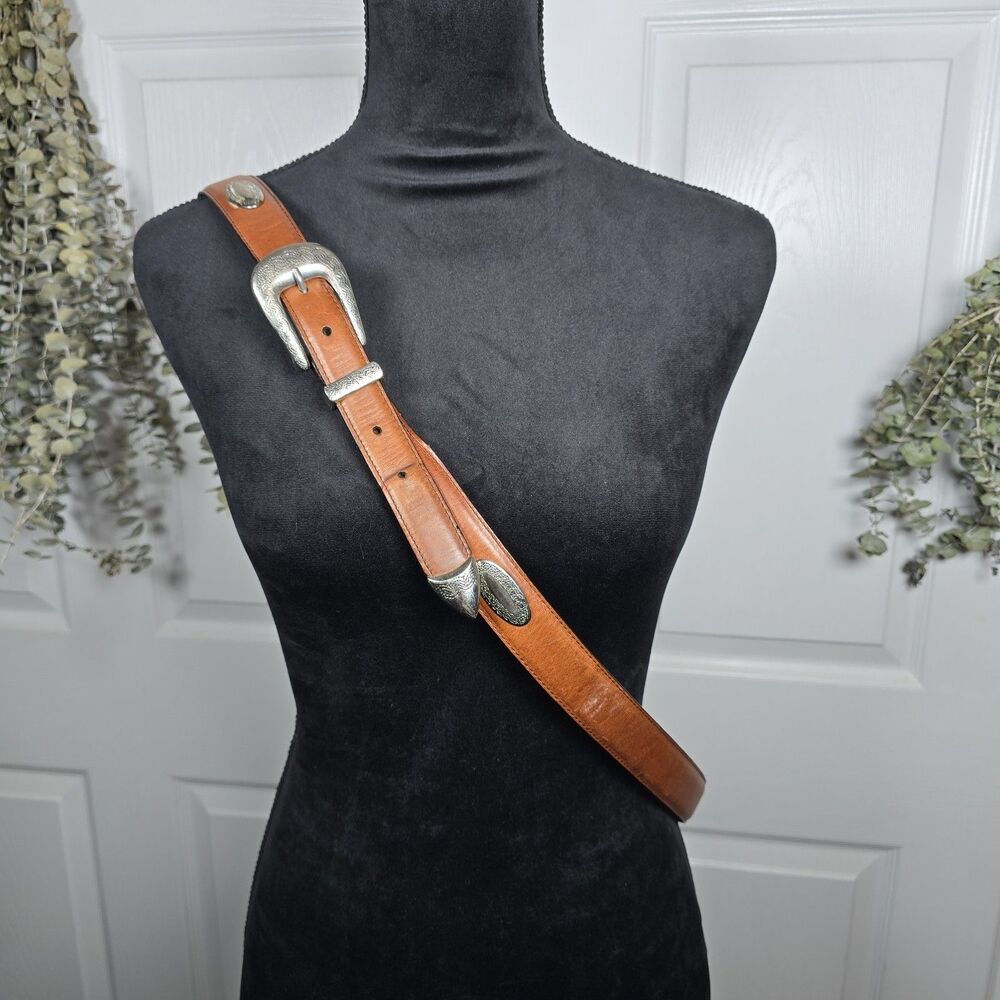 Nocona Men's Top Hand Tapered Oval Concho Brown Leather Belt (2204600) 58" Long